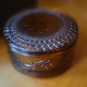 Tiara Amber Sandwich Puff Box and Cover Vintage